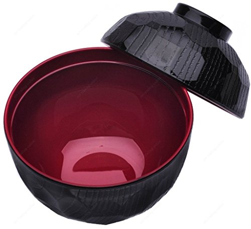 Japanbargain 1904X2, Set Of 2 Miso Soup Bowl With Lid Japanese Rice Bowl Traditional Plastic Lacquered Black And Red Bowl Made In Japan #TOP1