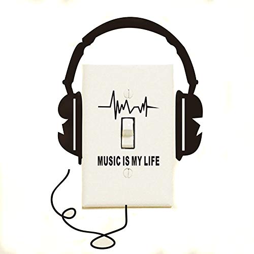 Alicemall Creative Headphone Music is My Life PVC Removable Switch Wall Sticker Decal Unique Light Switch Sticker (Black)