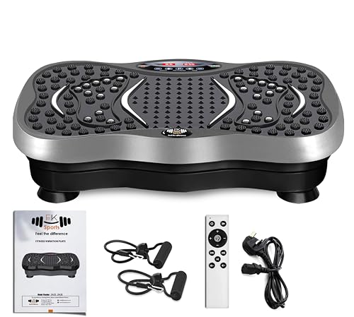 FK Sports Vibration Plate Exercise Machine, Vibration Fitness Trainer with Bluetooth Speaker, Remote, 99 Intensity Levels, 5 Programs, 2 Resistance Bands Speed Adjustable For Whole Body Workout