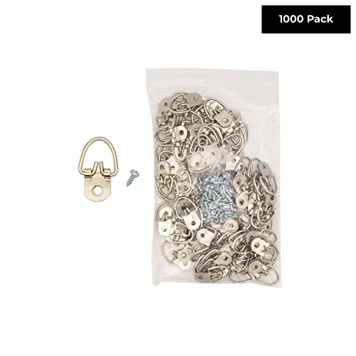 Image of 1-3 /16 inch x 5 /8 inch Zinc-Plated Heavy Duty D Ring Picture Hanger - Pack of 1000 with Screws for Picture Frames & Mirrors
