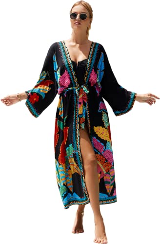 RanRui Kimono Robe Women Open Front Kimono Duster Robes with Belt Loose Over Sized