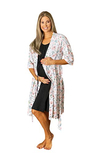 Image of 3 in 1 Maternity Labor Delivery Nursing Hospital Birthing Gown & Matching Robe (L/XL pre pregnancy 12-20, Ivyrobe/BlackLG)