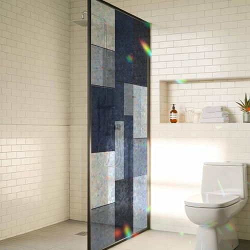 Black Blue Patchwork Ventana Vinilo Privacidad 17.7x39.3 in miniatura 4