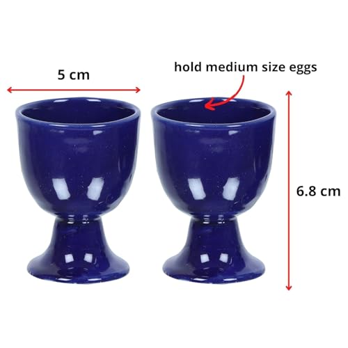 Image of QIMACPLUS Ceramic Soft Boiled Egg Holder Set | Durable, Stylish Egg Holder for Breakfast | Set of 2 (Blue)