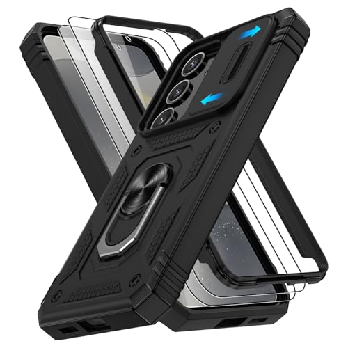 Coque Samsung S24 noire avec 2 verres trempés et anneau