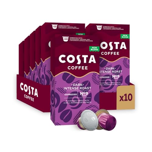 Costa Dark Intense Roast Aluminium Coffee Pods (Pack of 10, Total 100 Coffee Capsules)