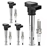 Readair Ignition Coil Pack & Iridium Spark Plugs Set of 4 Compatible with 2005-2016 Volkswagen Jetta Beetle Golf Passat 2006-2018 Audi TT Quattro A3 A4 A5 2.5L L5 - Replaces UF575 07K905715A NGK2667