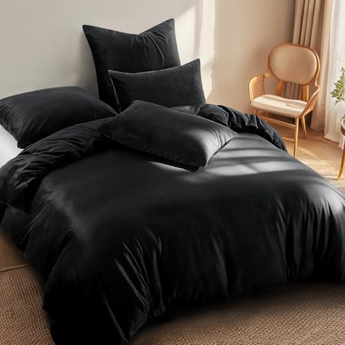 Aisbo Winter Plüsch Bettwäsche 155x220 2teilig Schwarz - Flanell Flauschige Warme Bettbezug und Kissenbezug 80x80 cm… – Ansicht 3