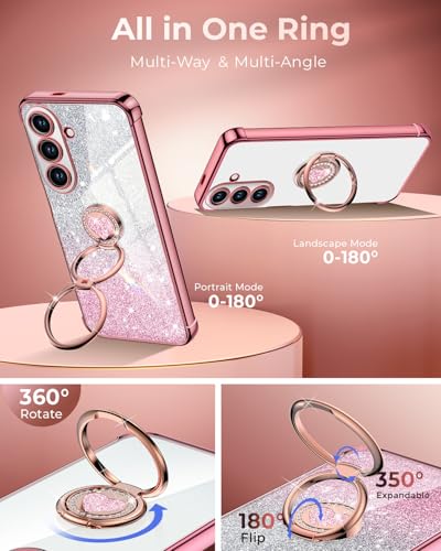 Image of XYZ for Galaxy S26 Plus Case with Stand, for Samsung Galaxy S26 Plus Case with Double Ring, Women Girls Bling Luxury Glitter Clear Phone Case Cover Heart for Samsung S26 Plus, Rose Gold