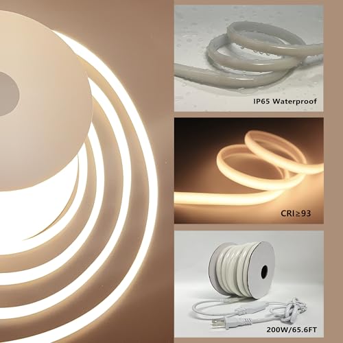 Image of AC 110V COB LED Strip 65.6FT Warm White 3000K CRI93 Outdoor Waterproof IP65 Ultra Bright LED Strip 288LEDs /M Suitable for Home and Garden Commercial Decoration (Warm White)