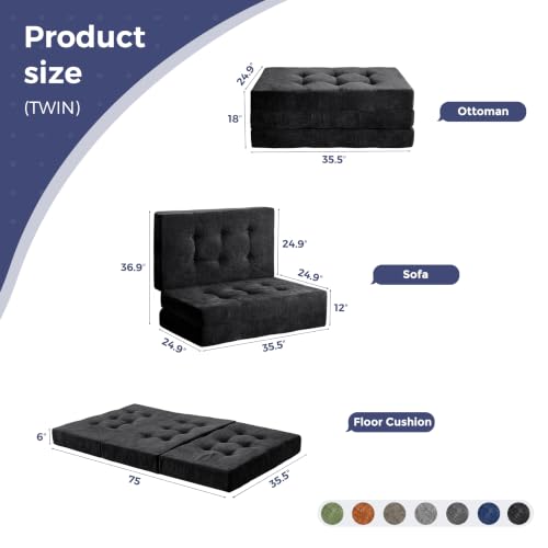 Image of MAXYOYO 6 inch Folding Sofa Bed for Floor, Tufted Tri-Fold Floor Mattress