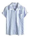 VATPAVE Mens Casual Striped Shirts Short Sleeve Button Down Summer Shirts Regular Fit Beach Shirts with Pocket Small Light Blue Seersucker