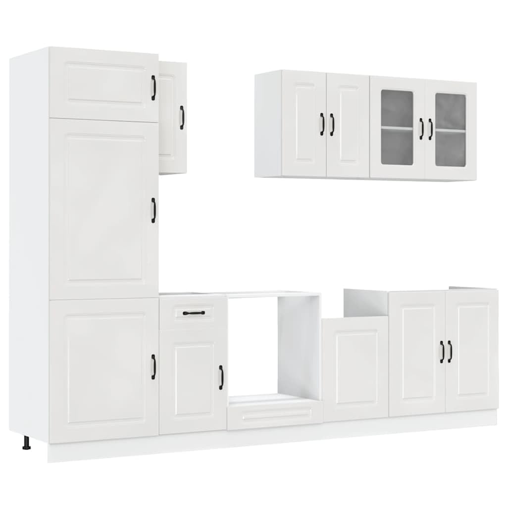 8-TLG Kuechenblock Kalmar Hochglanz Weiß 80x46x81,5 cm Holzwerkstoff Küchenzeile mit Arbeitsfläche für Singleküche und kleine Küchen mit viel Stauraum