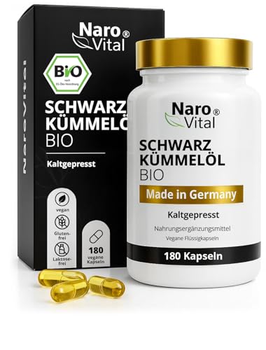 Bio Schwarzkümmelöl Kapseln kaltgepresst & naturbelassen - 180 vegane Flüssigkapseln - 1000mg ägyptisches pro Tagesdosis - davon 50{971301ddccbe5f66b1c8386e37e9bcd5a22c202e21811c06575335dc07337e30} Linolsäure - Hochdosiert - Nigella sativa - Black seed oil Bio Schwarzkümmelöl Kapseln kaltgepresst & naturbelassen - 180 vegane Flüssigkapseln - 1000mg ägyptisches pro Tagesdosis - davon 50{971301ddccbe5f66b1c8386e37e9bcd5a22c202e21811c06575335dc07337e30} Linolsäure - Hochdosiert - Nigella sativa - Black seed oil