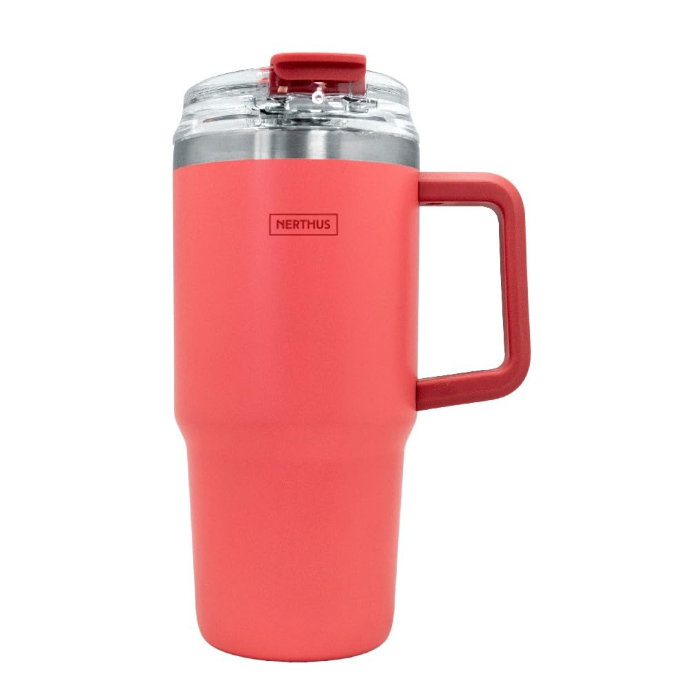 NERTHUS FIH 1434 Thermal Mug 600 ml with Airtight Lid – Includes Straw and Stopper for Drinking, Durable Insulation