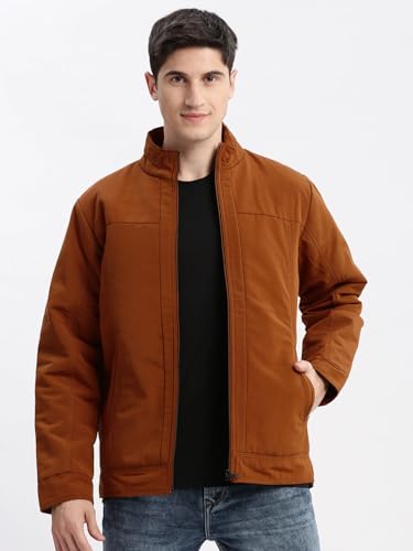 Image of SHOWOFFFF Men Solid Bomber Jacket | Mock Collar Full Sleeves Nylon Jacket for Mens | Slim Fit Regular Length Jacket for Men's