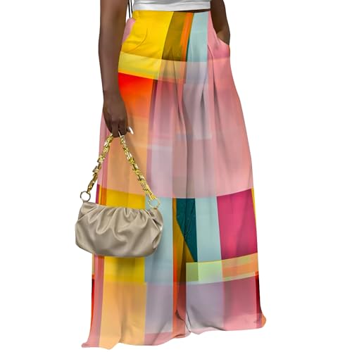 Womens Geometric Print Wide Leg Pants High Waisted Palazzo Pants Casual Flowy Trousers with Pockets2