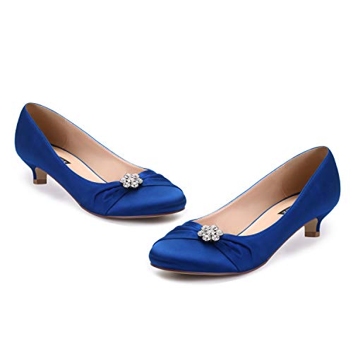 Image of ERIJUNOR Women Closed Toe Comfort Kitten Heels Rhinestones Satin Wedding Evening Dress Shoes