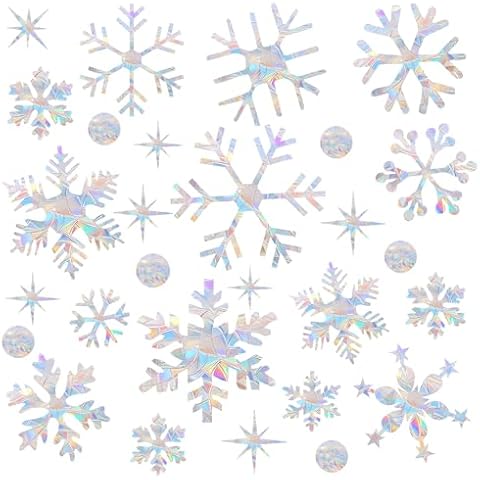 HAPBEAR 45PCS Christmas Snowflake Window Clings Stickers Rainbow Window Decals for Glass Bird Window Strike Prevention - Window Clings to Prevent Bird Strikes Cover