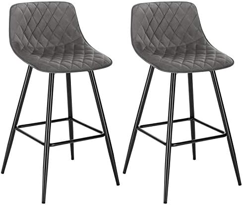 WOLTU Bar Stools Set of 2 PCS Soft Velvet Seat Breakfast Bar Counter Kitchen Chairs Metal Legs Barstools Dark Grey High Stools with Backrests & Footrests for Home & Commercial Use