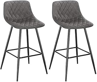 WOLTU Bar Stools Set of 2 PCS Soft Velvet Seat Breakfast Bar Counter Kitchen Chairs Metal Legs Barstools Dark Grey High Stools with Backrests & Footrests for Home & Commercial Use