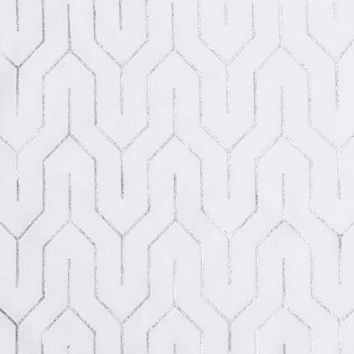 Superior Cormac Sheer Curtains, Window Accents For Family Room Or Bedroom, Modern Eclectic Transitional Style, Decorative Geometric Trellis With Grommets, Curtain Set Of 2 Panels, 52" W X 96" L, White #TOP2
