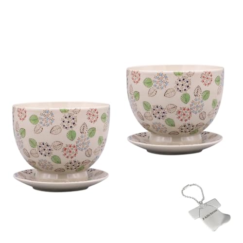 J-kitchens Select 2個入 セット 花瓶 陶器 植木鉢 フラワー 東欧風 フラワーベース F Φ11xH8.5cm 紫陽花 (オリジナルタグ1個付)No4176