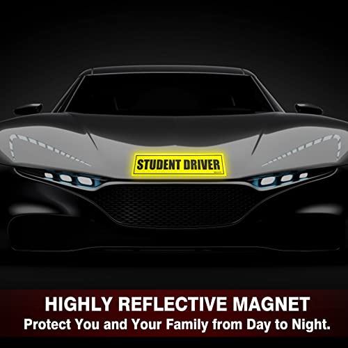 Image of Set of 3 Student Driver Magnet - Reflective Student Sign for Car Safety Vehicle Bumper Sticker for New Drivers