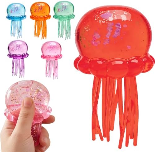 Jellyfish Squishy,Jellyfish Design Squeeze Stress Ball,Drop Malt Sugar Balls for Anxiety Stress,Sensory Toy with a Super Solid Squish for Adult (Red)