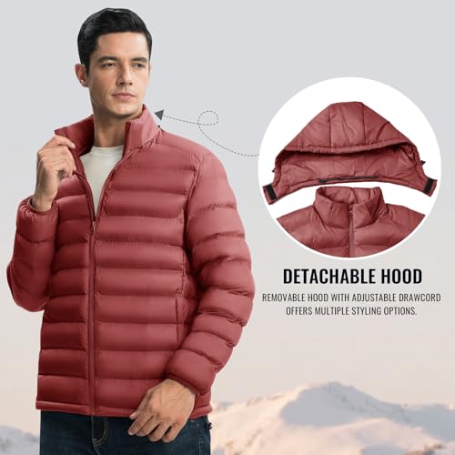 Image of Rdruko Men's Puffer Jacket with Detachable Hood Lightweight | Water Resistant, Insulated, Winter Puffy Coat, 4 Pockets