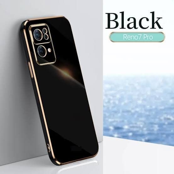 Image of Apurb Store for Oppo Reno 7 Pro 5G Plating Square Gold Frame Phone Case Luxury Soft Silicone Back Cover (for Oppo Reno 7 Pro 5G, Black)