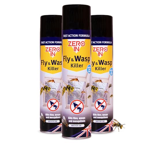 Zero In Fly & Wasp Killer – Fly Spray for the Home - Fast-Acting Aerosol Surface Treatment for Immediate Results - Kills Insects on Contact - Long-Lasting Protection - 300ml x3