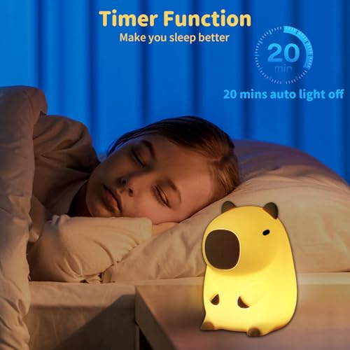 Image of Led Cute Capybara Night Light, Dimmable Nursery Kawaii Lamps, Super Squishy Silicone USB Rechargeable Touch Control Night Lamp for Kids Adults, Used for Camping Party Room Decor (Capybara)