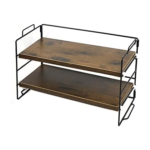 Desk Storage Shelf, Desk Organizer, Multipurpose Bookcase for Office, Home, Desktop Display Shelf, Desk Stand, Bookcase (Black shelf -Brown board, 2Tier) Cover