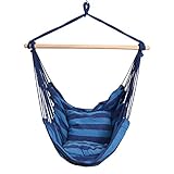 Prime Garden Seaside Stripe Soft Comfort Hanging Rope Hammock Chair for Any Indoor or Outdoor Spaces -- Max. 275 Lbs/Seaside Blue Stripe