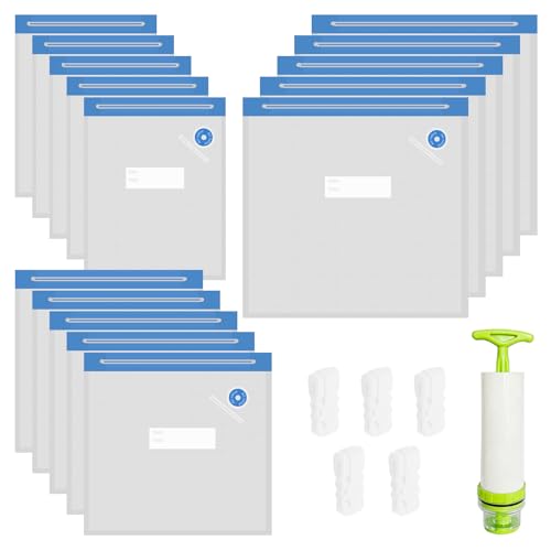 Euablfo 15 vakuumbeutel Lebensmittel klein mit Ventil Reißverschluss Pumpe Dichtungsklammern, sous vide beutel Wiederverwendbar, vakuumierbeutel, vacuum bags für Lebensmittelaufbewahrung