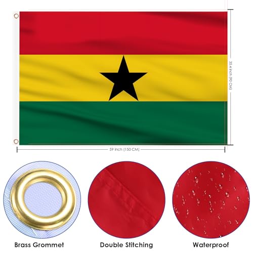 Image of Ahfulife Ghana Flag 3x5 Ft, 2 Pcs Large Ghanaian National Flags for Outdoor Indoor, Double Sided with Brass Eyelets for World Cup, Party, Garden, Bar, Street Decor
