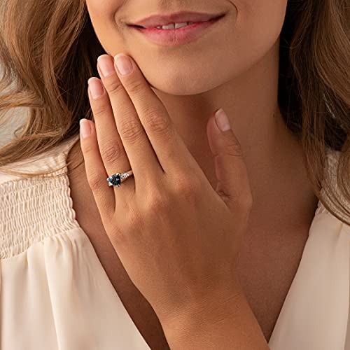 PEORA London Blue Topaz Scroll Gallery Solitaire Ring for Women 925 Sterling Silver, Natural Gemstone Birthstone, 2 Carat Trillion Shape 8mm, Sizes 5 to 92