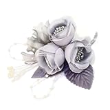 [クレインズコレクション] 手作り 三つ花ローズ コサージュ ブローチ ピン フォーマル シーンや エレガント な装いに シルバー