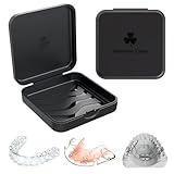 Prothesendose Zahnspangendose Zahnspangenbox Gebissdose Zahnprothesen Behälter Tragbarer Zahnschiene Box KFO Box Spangendose Dento Box Schienendose Box für Zahnersatz Zahnspangen Rundmit Spiegel,Schwa