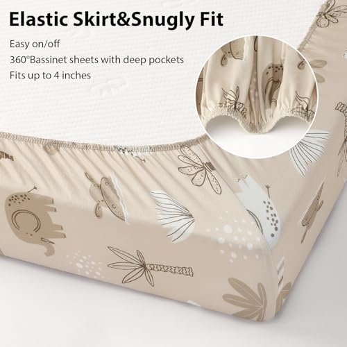 Image of Baby Bedside Bassinet Sheets Fitted, 33 inchx20 inch Compatible with Baby Delight Dream On Me & Most Rectangle Bedside Sleeper Bassinet Mattresses, Super Soft Microfiber Orange Animal World