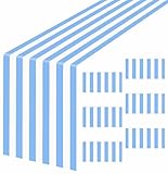 AVXINSOK 6 Pcs Striped Table Runner Plastic 14 x 108 Inch Disposable Light Blue and White Runner for Table Wedding Baby Shower Birthday Tabletop Centerpieces Decorations Striped Table Runners