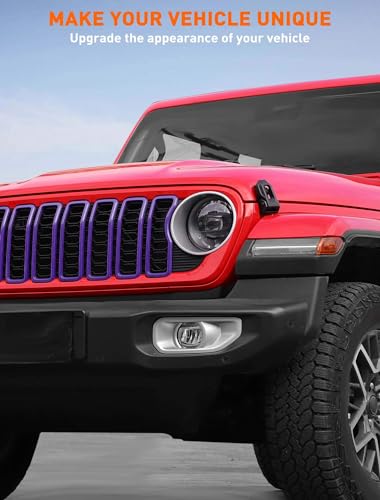 Image of Savadicar Front Grill Inserts for 2024+ Jeep Wrangler JL JLU 4XE & Gladiator JT - Elevate Your Wrangler's Aesthetics with Front Grille Cover Guard, Exterior Trim Accessories, 7 PCs, Purple