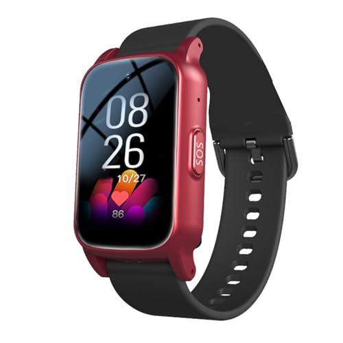 Yihou Fall Detection Smart Watch for Seniors Fall Alert Watch with GPS Track SOS HD Video Call Heart Rate Monitor Long Lasting Battery for Android iOS Red