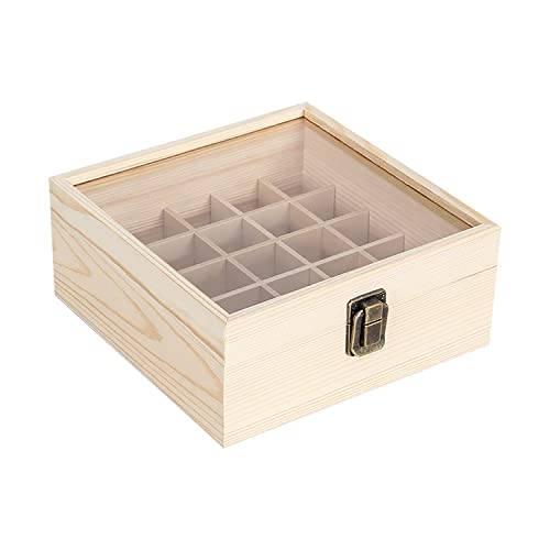 Essential Oil Storage Box High Capacity Glass Lid Wooden Essential Oils Display Organizer Stand Holder for 15 ml Bottles Nail Polish Collection