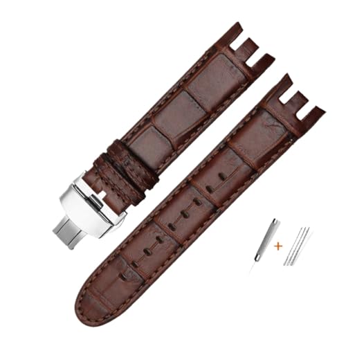 NBCNZCTSAS Bracelet de montre en cuir de vache double convexe for Swatch YRS403 401 402g 412 418 406 série bracelet de montre en cuir for hommes bracelet de 21mm(Brown p1 BS)