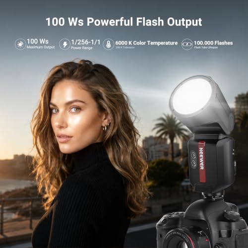 Image of NEEWER Z3R-C Round Flash Light, 100Ws TTL 1 /8000s HSS Camera Photography Speedlite with 3000mAh USB C Battery, Touchscreen, Modeling Lamps, Compatible with Canon and Godox Wireless 2.4G X System