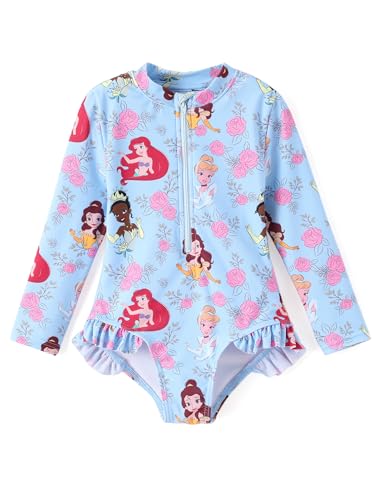 Image of Disney Frozen Stitch Princess Minnie Mouse Girls Swimsuit Long Sleeve Rashguard UPF 50 One Piece Bathing Suit Size 3M-13Y