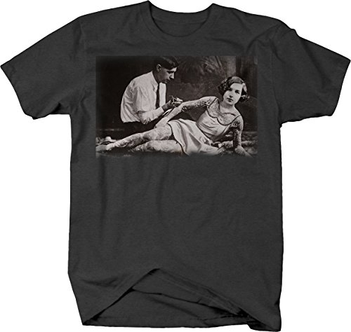 Vintage Tattooed Lady Sexy Pinup Art Tattoo Retro Graphic T Shirt for Men