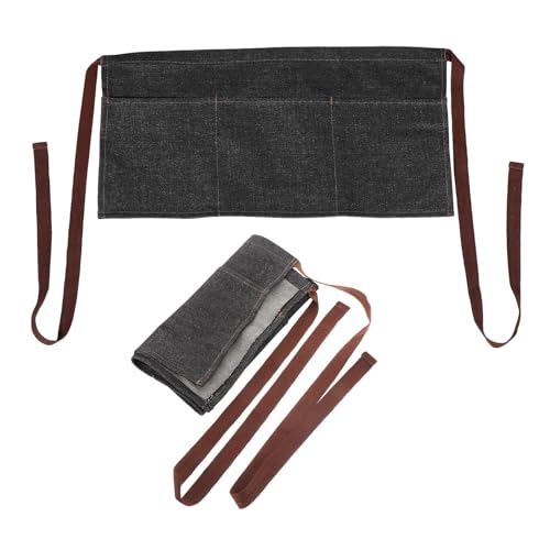 Tablier de serveur avec 3 poches en tissu denim noir résistant et facile à nettoyer
